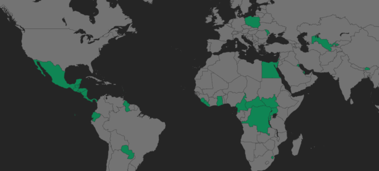 A map on Brockell’s Third Country Removal Tracker showing the countries where US immigration authorities have dumped third-country nationals in the US.
