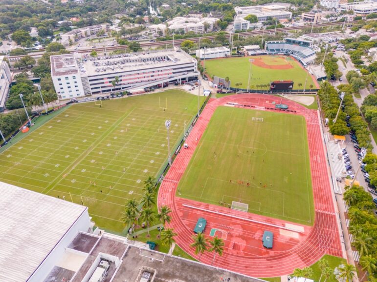 American football fields and soccer pitch at University of Miami.